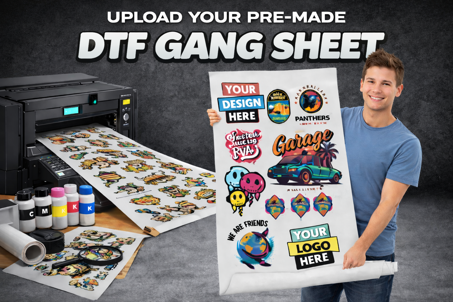 Upload Custom DTF Gang Sheets